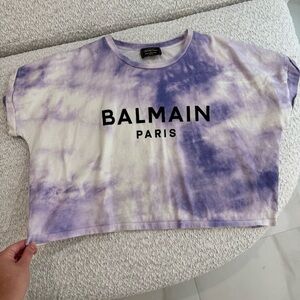 Balmain Paris Tie-dye Crop T-shirt In Light Purple Top